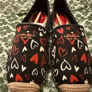 Kate Spade Black Espadrilles with Heart Pattern